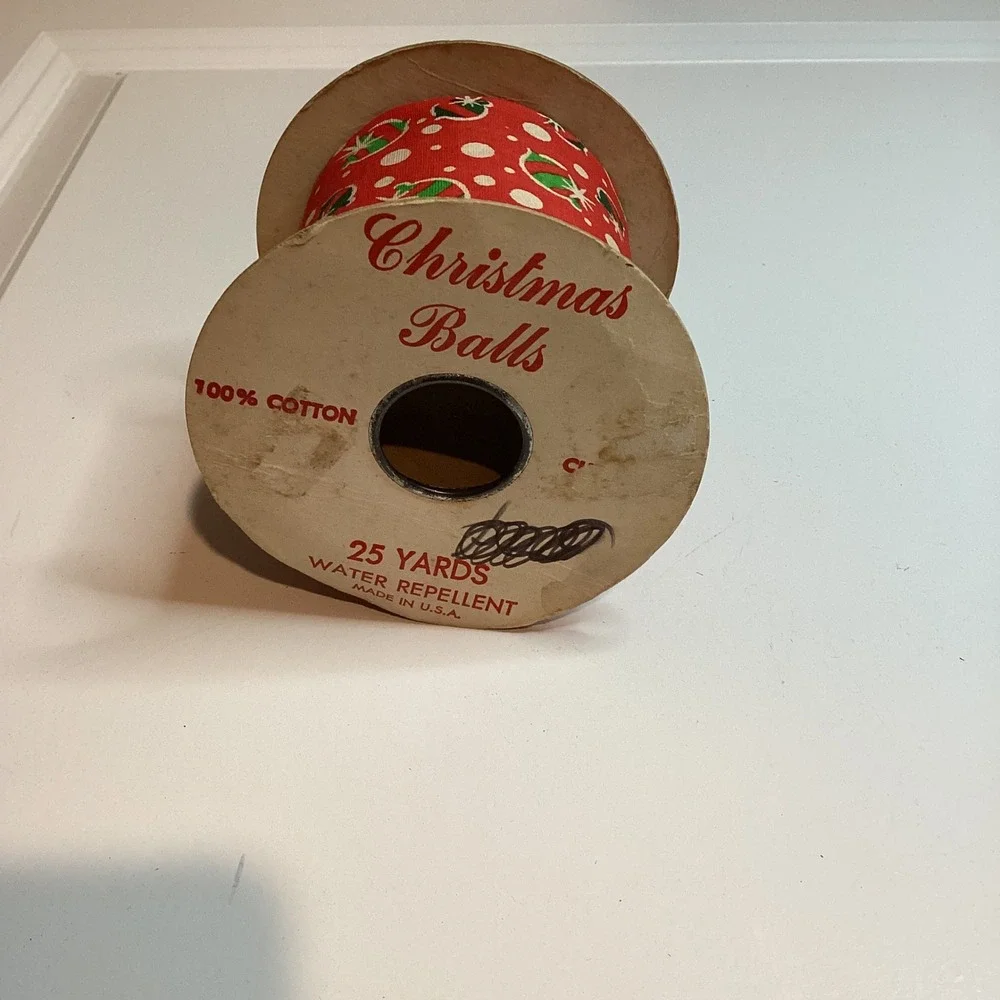 Vintage Christmas Balls Fabric Ribbon 2.5 Inch Spool Holiday Decor 22 yard Red